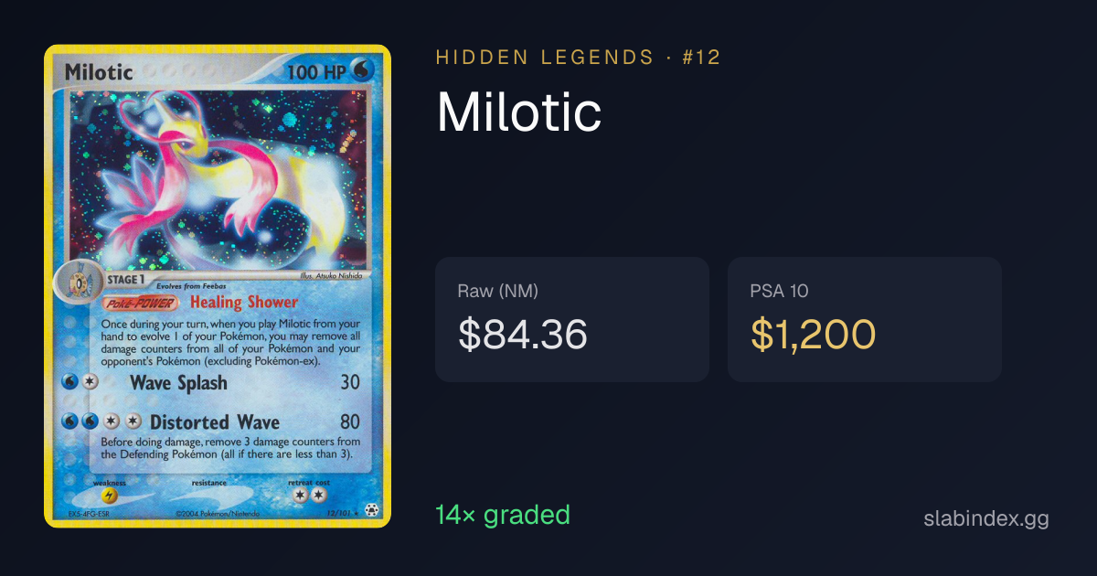 Milotic (Hidden Legends #12): price $84.36, PSA 10 $1,474 | SlabIndex